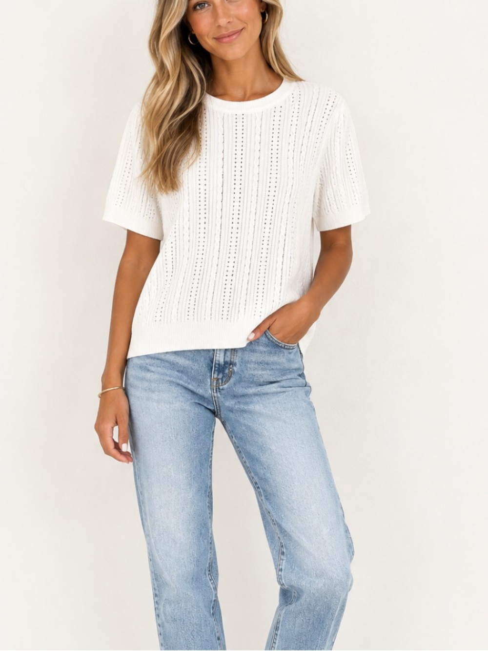 Marled Reunited Clothing Short Sleeve Cable Knit Sweater XL